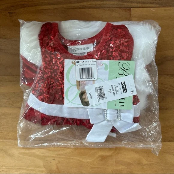 Brand New Toddler Girl Christmas Bonnie Jean Velvet Santa Dress, 3T, NWT - Picture 3 of 4